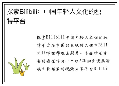 探索Bilibili：中国年轻人文化的独特平台